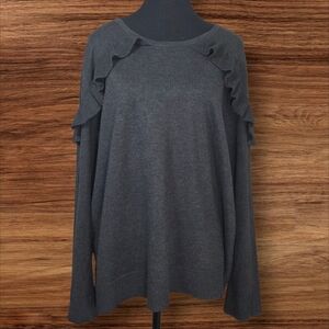 Cable & Gauge Gray Ruffle Crew Neck Sweater Size 2X
